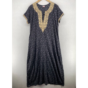 MARSHAL Nighties Nightgown XL Maxi Embroidered Split Neck Lounge Black